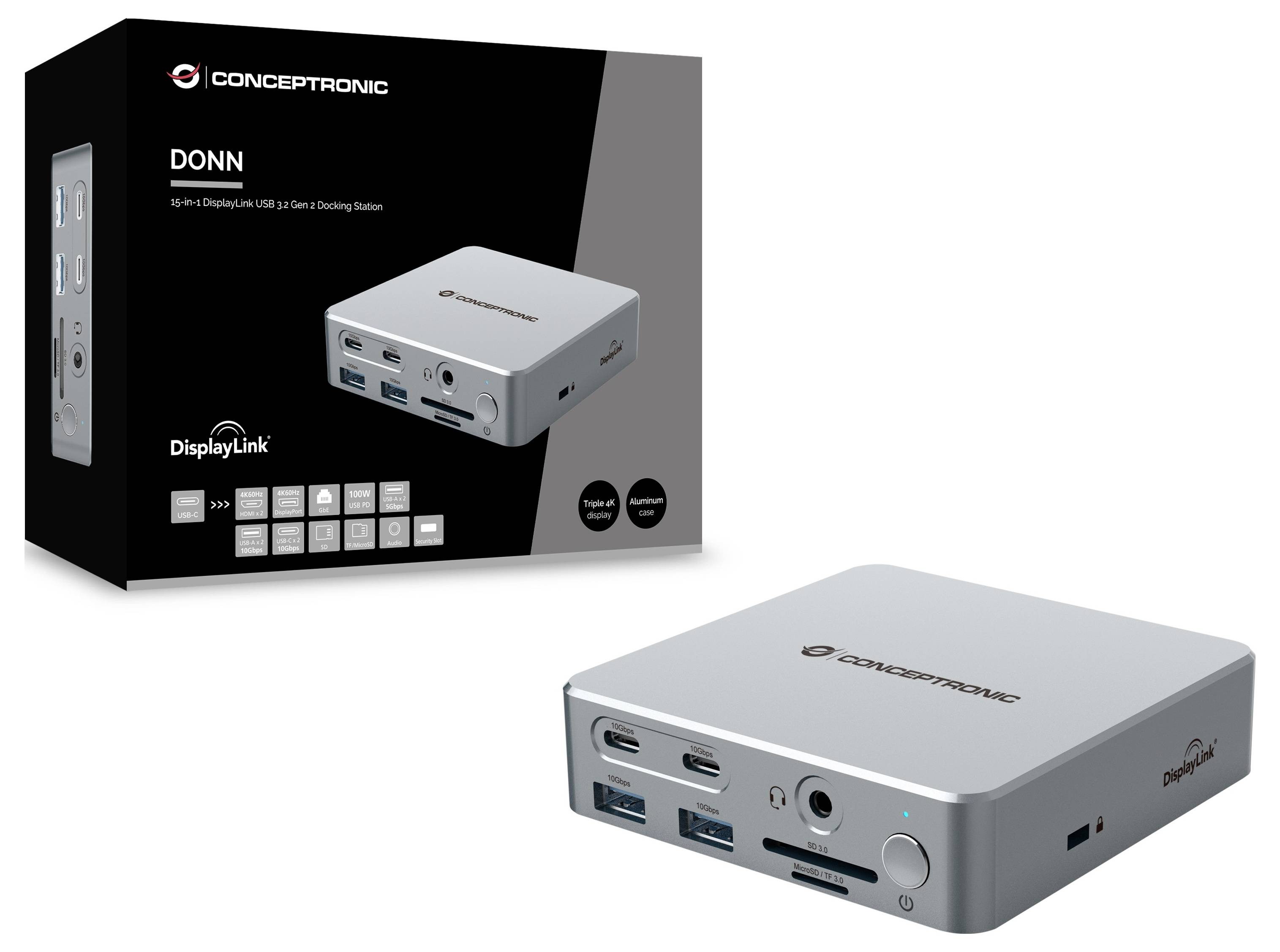 Conceptronic Station d'accueil pour ordinateur portable DONN25G 15-in-1 DisplayLink Docking Stat-5