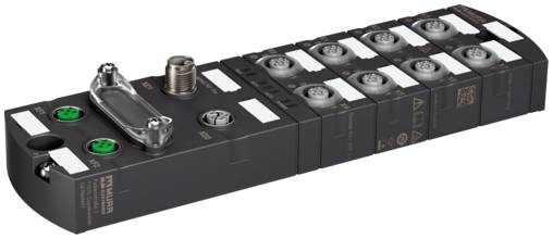 Bloc de bornes électriques industrielles avec plusieurs bornes à vis et points de connexion de fils, présenté en perspective sur un fond blanc.