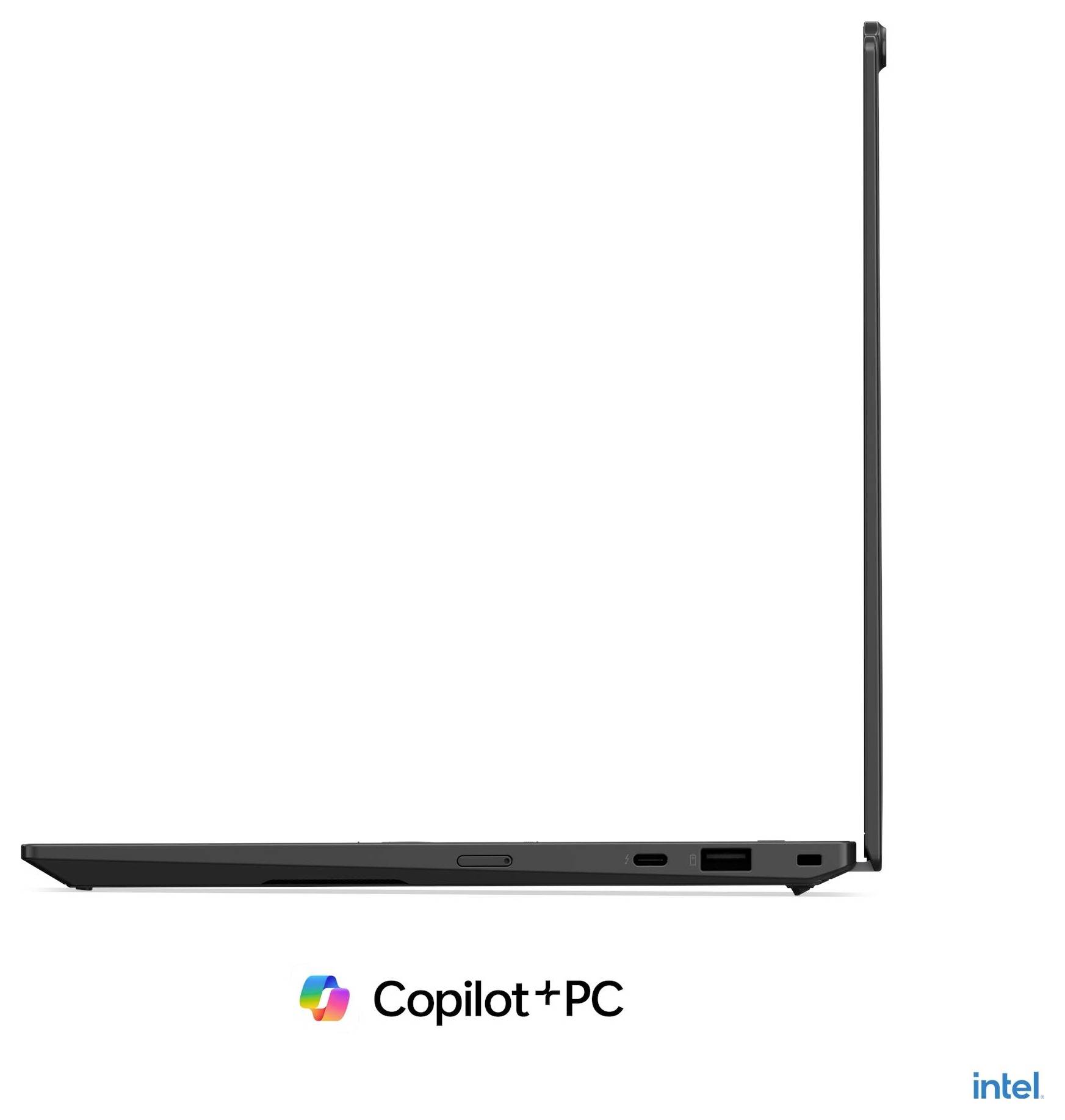 Vue arrière d'un ordinateur portable Lenovo ThinkPad avec l'image de marque « Copilot+ PC » en dessous.