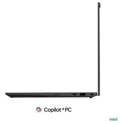 Vue arrière d'un ordinateur portable Lenovo ThinkPad avec l'image de marque « Copilot+ PC » en dessous.