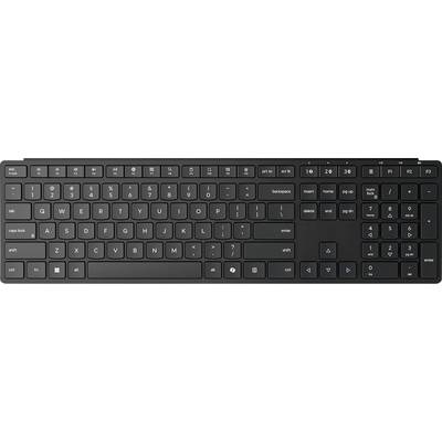 Clavier informatique noir de taille standard avec pavé numérique et touches étiquetées sur un fond blanc.