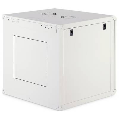 Boîtier de fermeture d'équipement en métal blanc avec panneaux amovibles et découpes de ventilation, présenté en vue en trois quarts sur fond blanc.