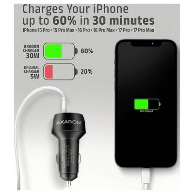 AXAGON Chargeur auto 48 W USB-C® femelle (Power Delivery), USB-A femelle Power Delivery 3.0, Adaptive Fast Charge, Power-5