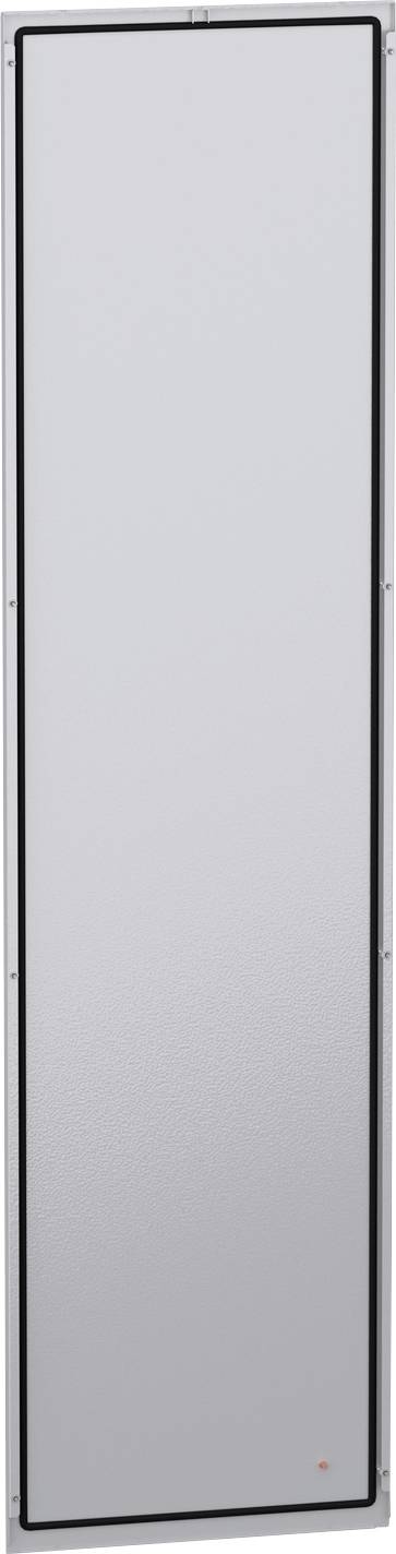 Panneau rectangulaire gris de grande taille ou appareil avec un cadre noir fin et un petit indicateur orange près du coin inférieur droit.