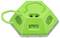 Haut-parleur portable hexagonal vert avec une poignée, des grilles latérales doubles et un port USB/carte SD à l'avant.