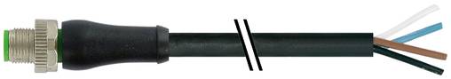 Câble à fibre optique avec un connecteur métallique sur la gauche et extrémité dénudée sur la droite montrant les fils colorés exposés.