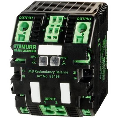 Module de redondance d'équilibrage Murr Elektronik noir et vert avec bornes d'entrée et de sortie étiquetées, montré en vue de face sur fond blanc.