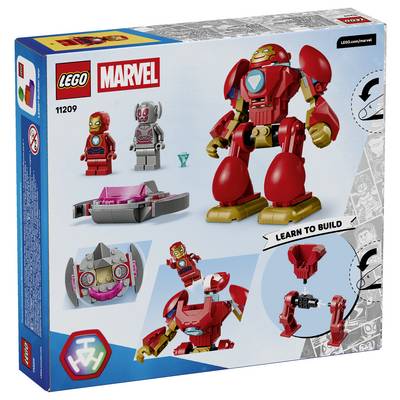 Boîte du set de construction LEGO Marvel « Iron Man et Iron Legion contre le Soldat Hydra », montrant le mecha Iron Legion, Iron Man, un soldat Hydra et les étapes de construction/modèles insérés.