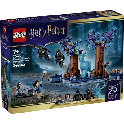 Boîte du set LEGO Harry Potter « Forbidden Forest: Expecto Patronum », à partir de 7 ans, 7647 pièces, 244 pcs, avec des figurines de Patronus cerf et élan dans une scène de forêt.