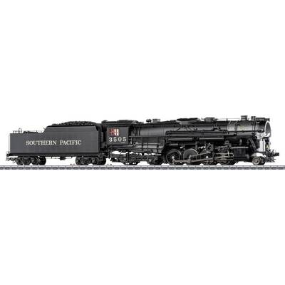 Vue latérale d'une locomotive à vapeur noire Southern Pacific numérotée 3505.