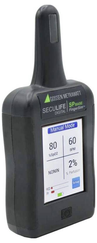 Oxymètre de pouls portatif dispositif médical affichant « Mode Manuel » avec SpO2 80, pouls 60 BPM et PI 2% sur son écran.
