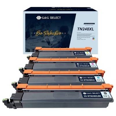 Paquet de cartouches de toner G&G SELECT avec quatre cartouches noires empilées devant la boîte TN248XL.