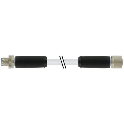 Un câble coaxial avec des gaines de protection noires et des connecteurs argentés aux deux extrémités, montré avec une coupure ou une rupture au milieu.