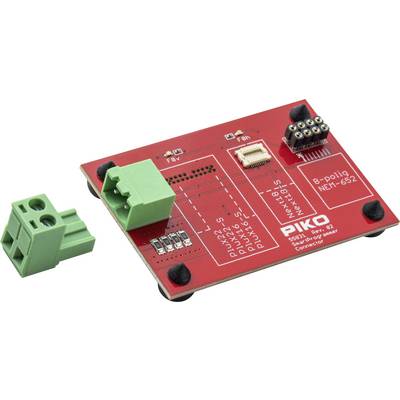 Adaptateur de circuit imprimé rouge avec connecteurs et une fiche terminale verte détachée, étiqueté pour les connexions D-sub et 8-poling.