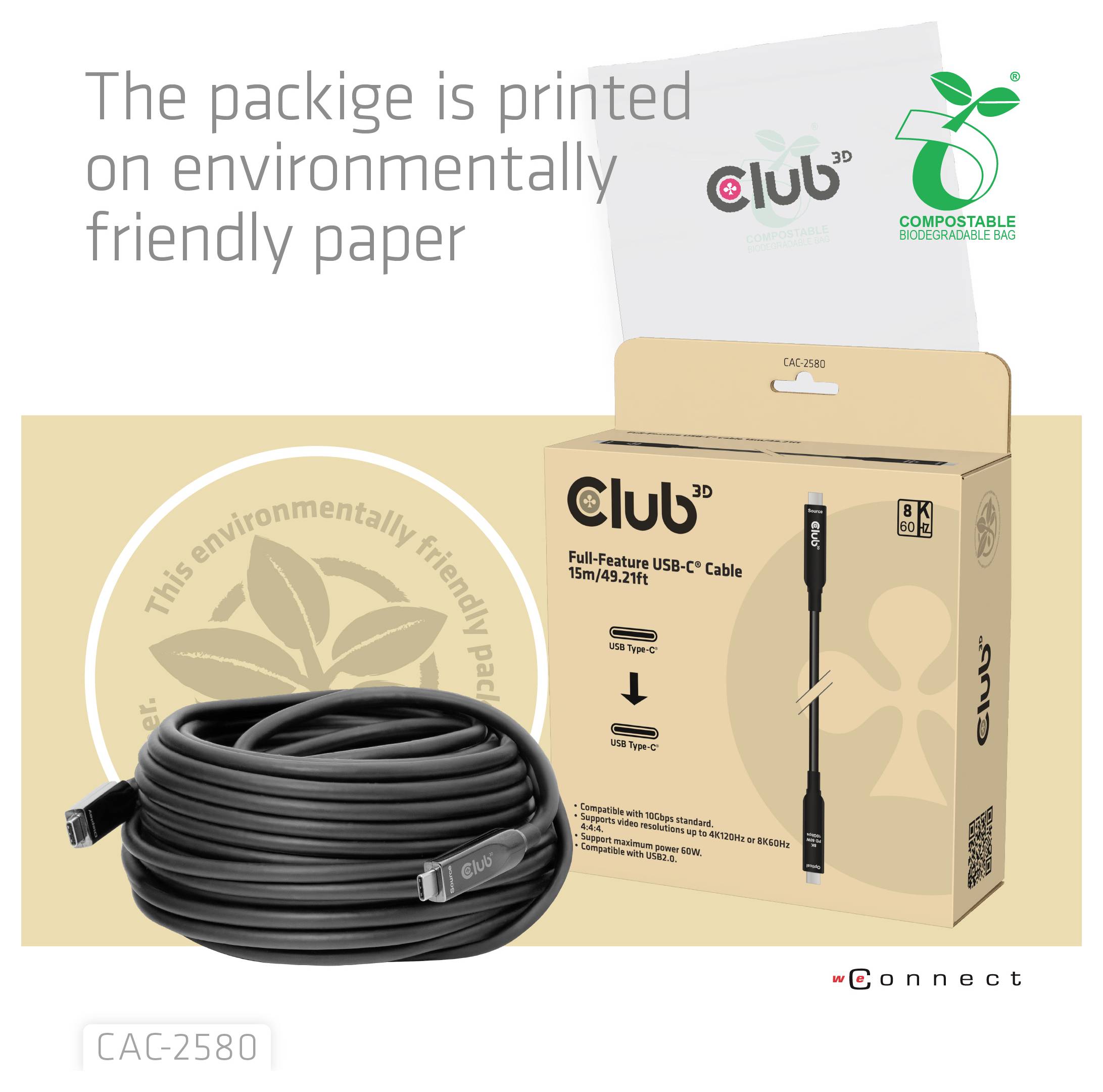 club3D Câble USB-C USB-C® mâle 15 m noir CAC-2580-2