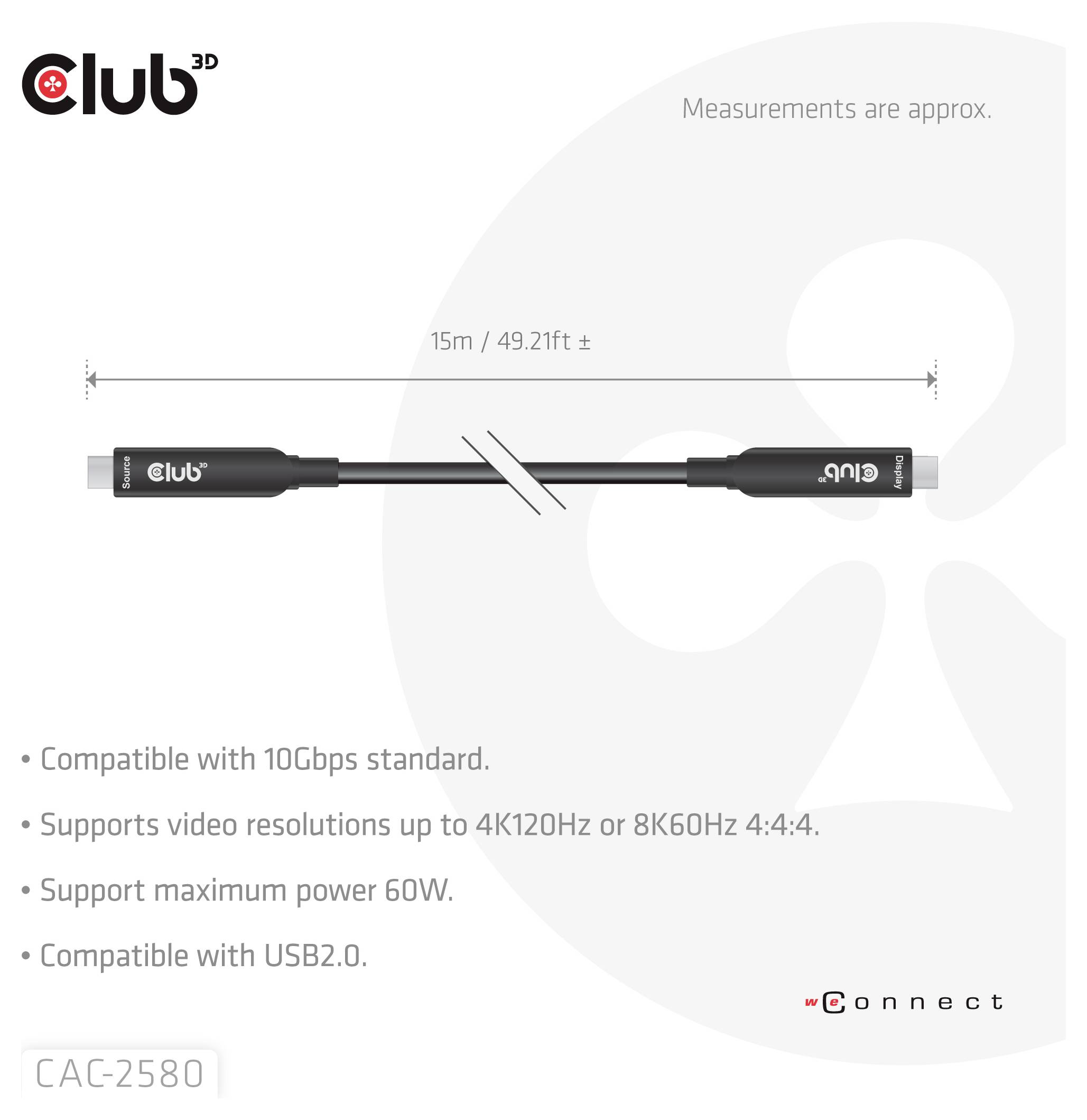 club3D Câble USB-C USB-C® mâle 15 m noir CAC-2580-3