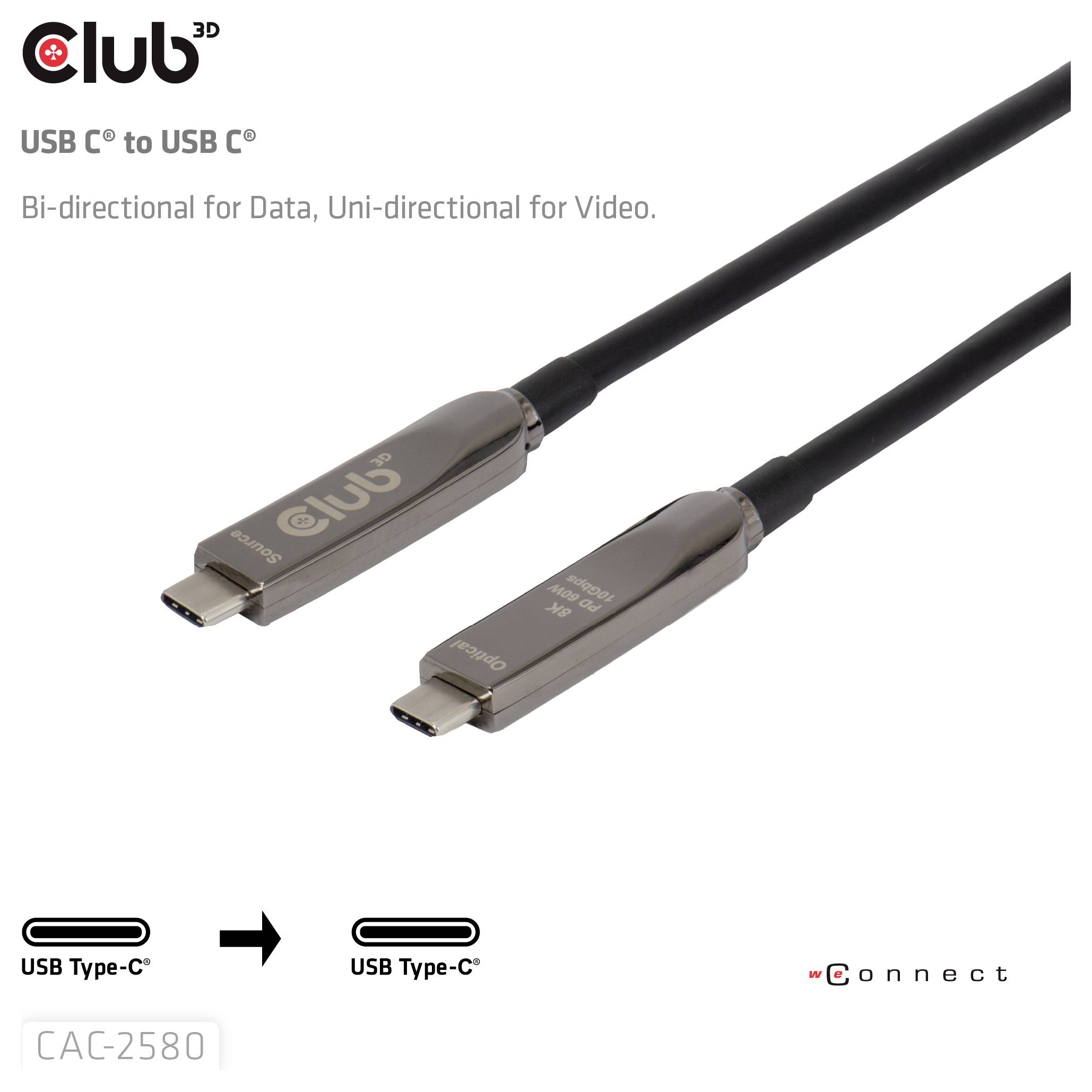 club3D Câble USB-C USB-C® mâle 15 m noir CAC-2580-4