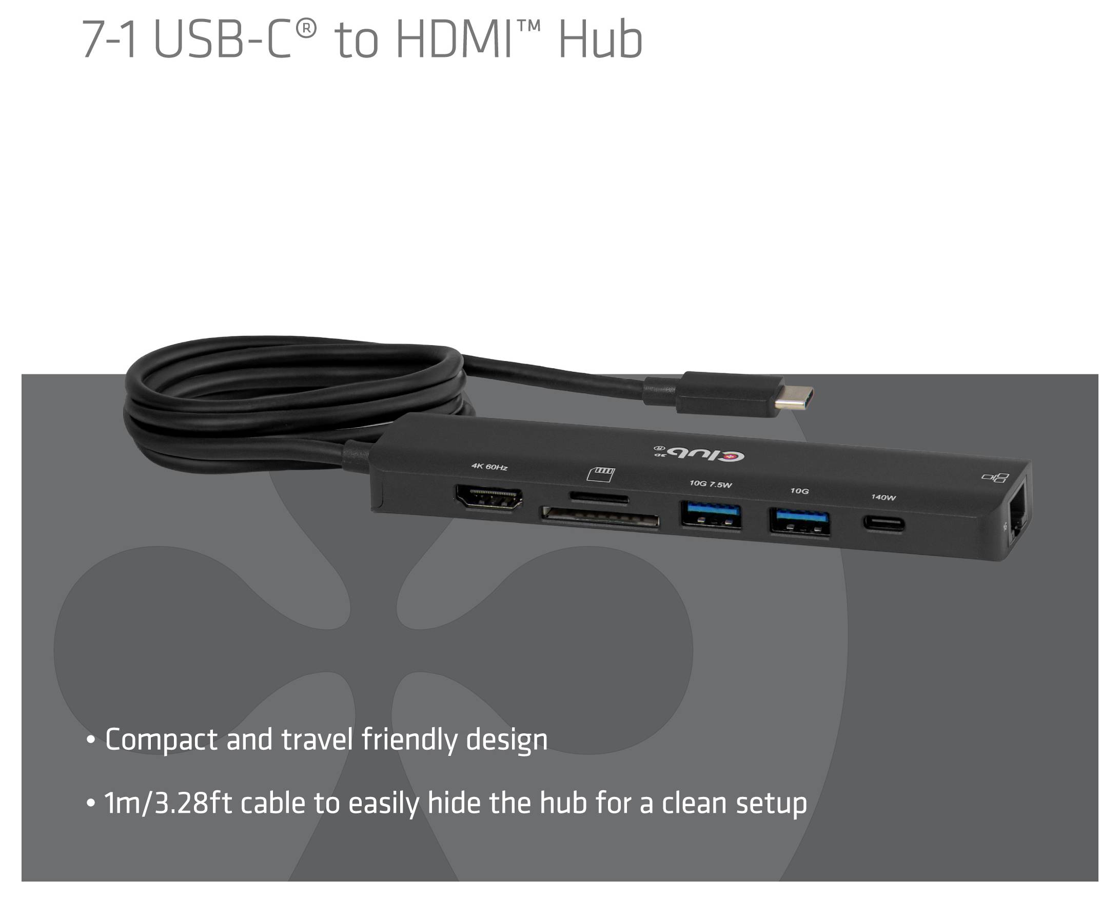 club3D CSV-2555 Hub USB 7 ports USB-A, RJ45, HDMI™, microSD, SD, USB-C® (avec Power Delivery) noir-1