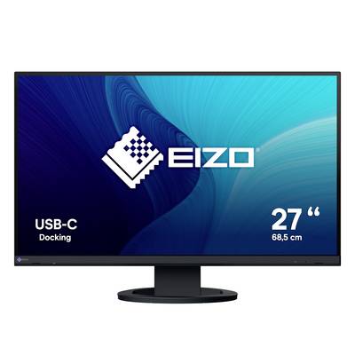 Moniteur EIZO 27 pouces avec accueil USB-C, affiché sur un écran bleu avec le logo EIZO.