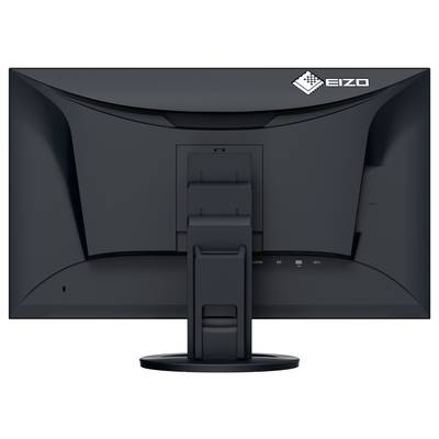 Vue arrière d'un moniteur informatique EIZO sur un support, montrant le logo de la marque et la base de montage réglable.