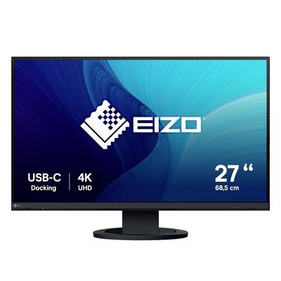 Moniteur EIZO 27 pouces 4K UHD avec station d'accueil USB-C, montré en vue de face sur un fond blanc.