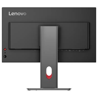 Vue arrière d'un moniteur Lenovo avec un support central sur un fond blanc.