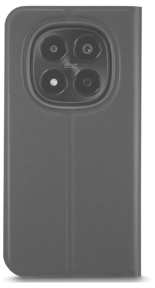 Étui de téléphone intelligent noir avec une découpe carrée surélevée pour quatre objectifs et un flash, présenté sur fond blanc.