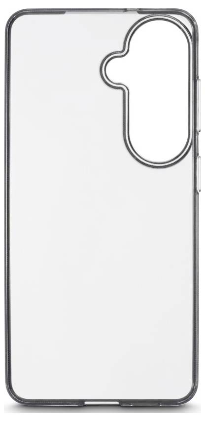 Étui de protection transparent pour téléphone avec une grande découpe pour appareil photo arrière, présenté en vue de face sur fond blanc.