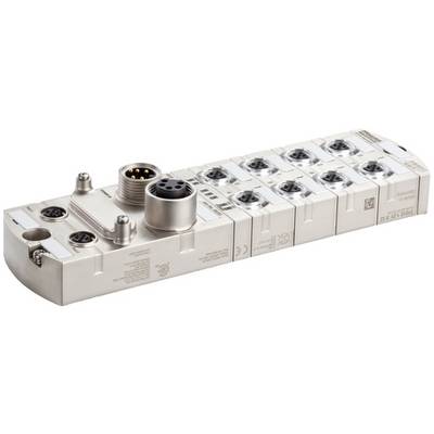 Collecteur de vannes modulaire industriel blanc avec plusieurs connecteurs électriques circulaires et orifices, présenté isolé sur fond blanc.