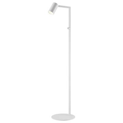 Lampadaire blanc ajustable avec base ronde et projecteur cylindrique orientable sur un pied mince