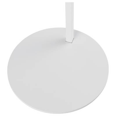 Base rond blanc avec un poteau ou une colonne rectangulaire vertical monté près du bord supérieur, présenté sur un fond uni.