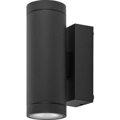 Luminaire mural cylindrique noir avec support latéral rectangulaire et ouverture de lampe encastrée.