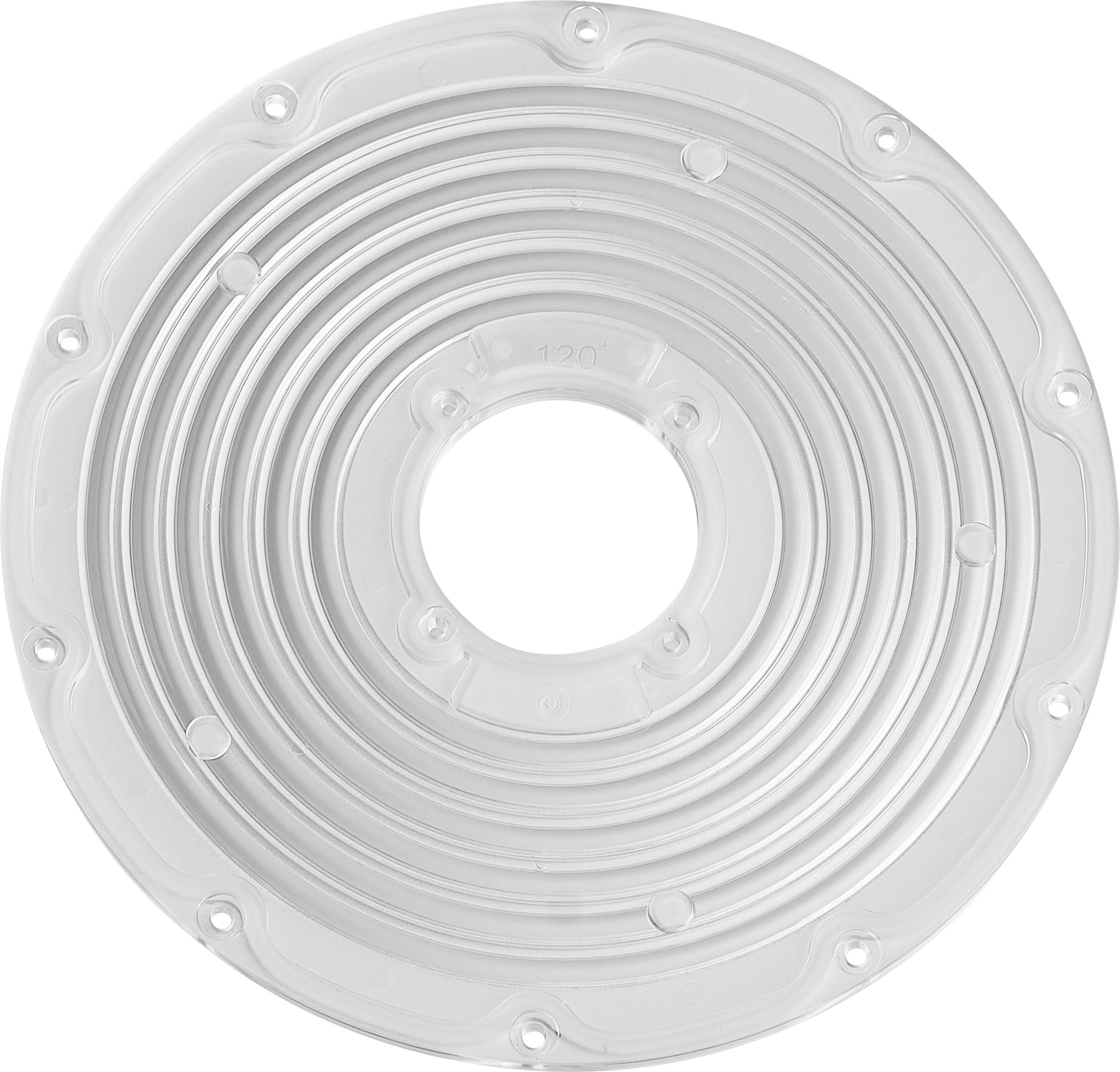 Plaque métallique circulaire blanche avec des rainures concentriques et un trou central, présentée en vue de face sur un fond blanc.