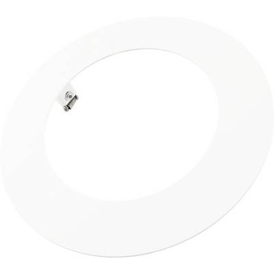 Panneau de plafonnier LED circulaire blanc avec un petit support de montage à vis apparent sur la bordure.