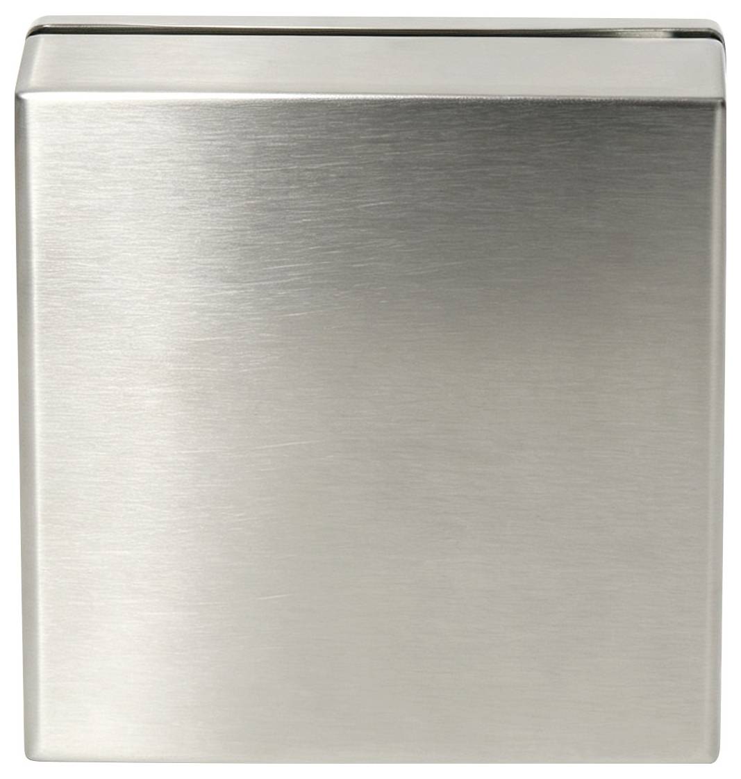 Plaque ou panneau carré en acier inoxydable avec finition brossée et coins supérieurs arrondis, présenté de face sur un fond blanc.