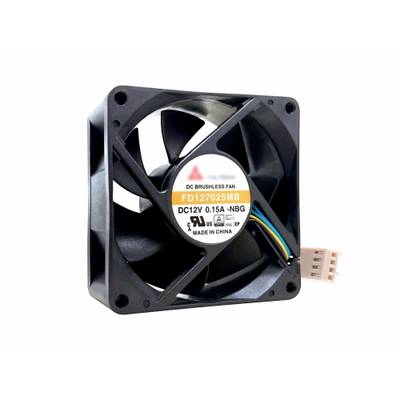 Ventilateur de refroidissement pour ordinateur de couleur noire avec l'étiquette « FD127025MB » et connecteur attaché sur fond blanc.