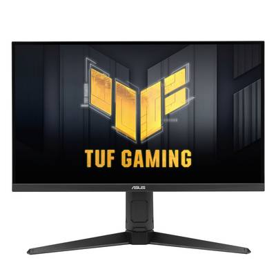 Moniteur ASUS TUF Gaming présenté de face avec le logo TUF et le texte « TUF GAMING » sur un écran sombre