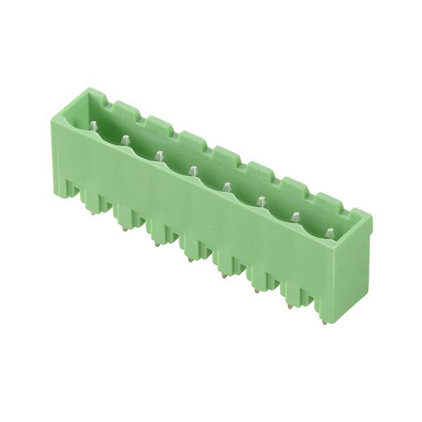 Bloc de bornes à vis 8 positions vert sur fond blanc.