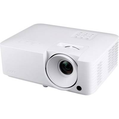 Projecteur Acer blanc présenté de face, avec l'objectif, les boutons de commande et les évents latéraux visibles sur un fond uni.
