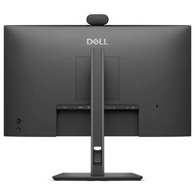 Vue arrière d'un moniteur Dell sur un pied, montrant le panneau arrière, la colonne de montage centrale et le logo Dell.