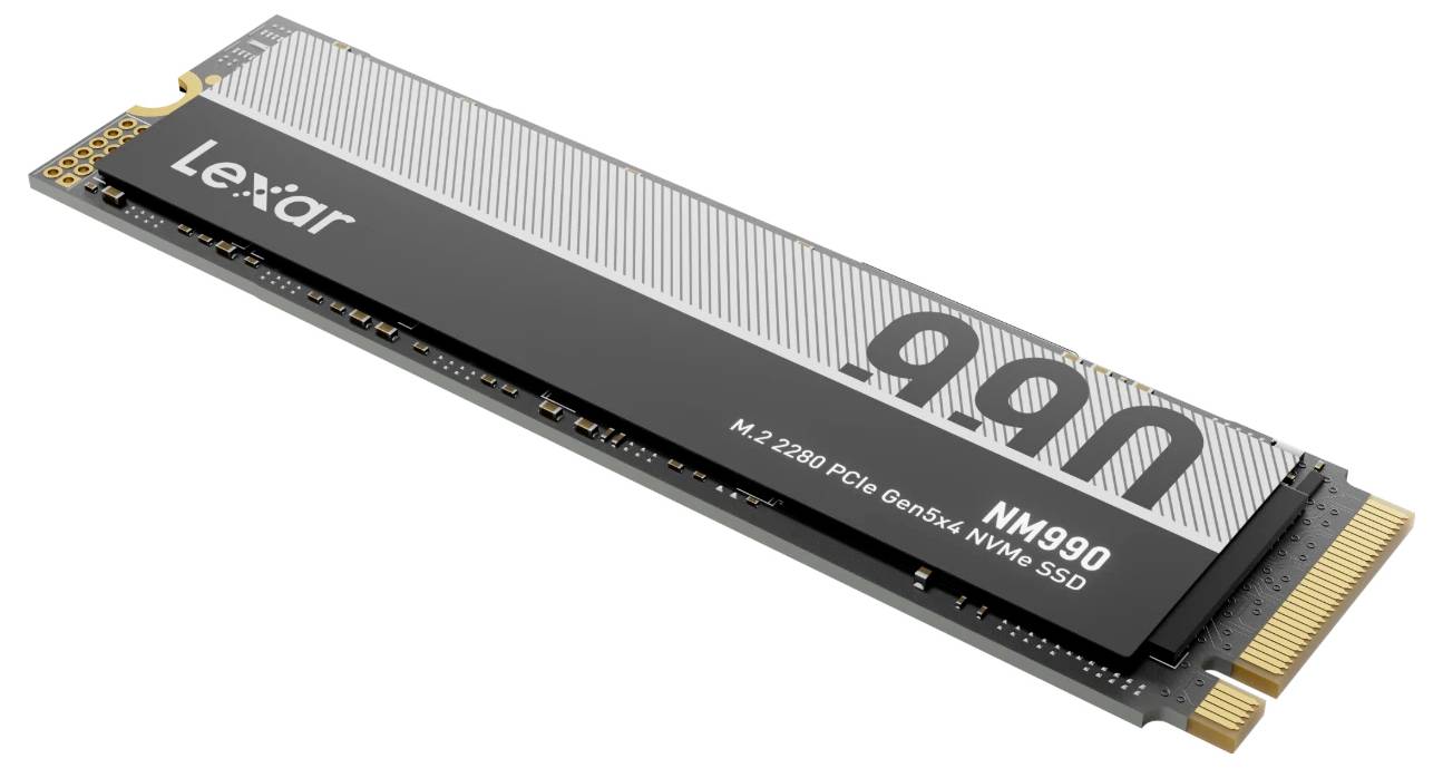 SSD NVMe Lexar NM990 M.2 2280 PCIe Gen5x4 présenté en vue de produit en angle