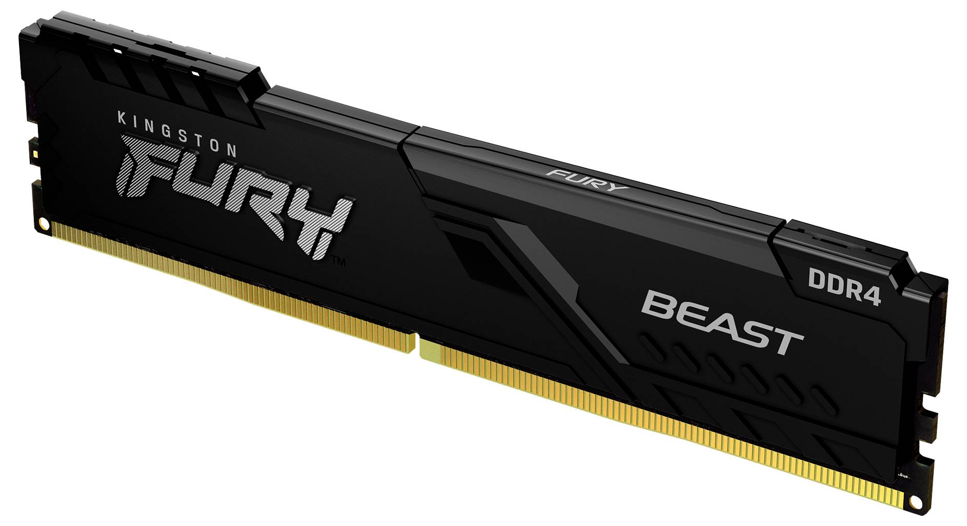 Module de RAM Kingston FURY Beast DDR4 noir pour bureau présenté sur un fond blanc.
