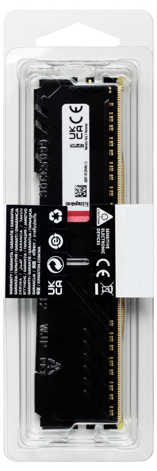 Module de mémoire RAM pour ordinateur certifié UKCA emballé dans un blister en plastique transparent.