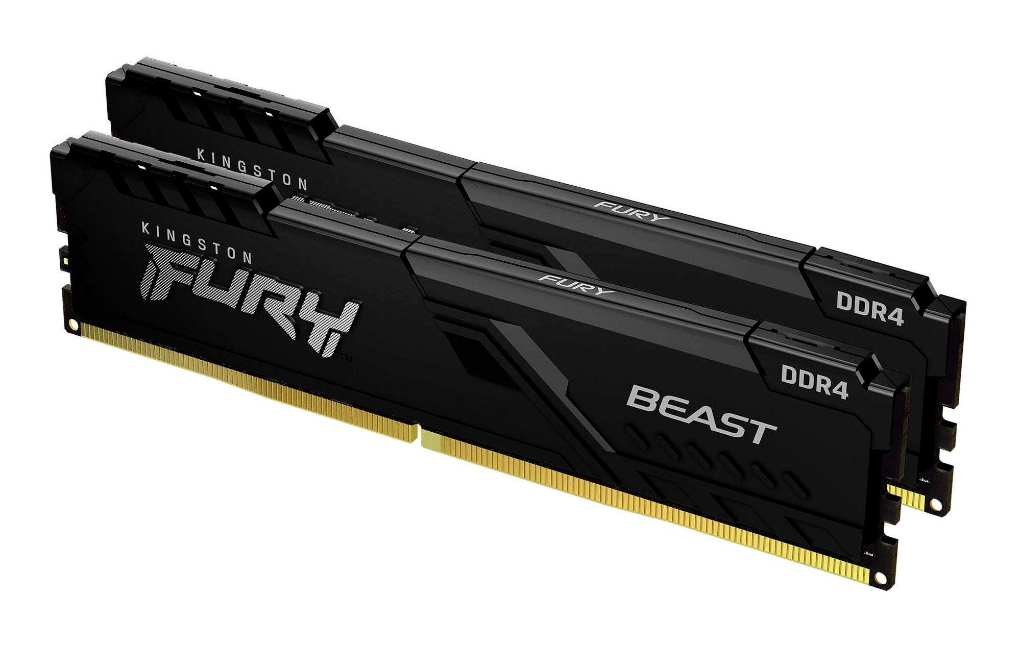 Deux barrettes de RAM DDR4 Kingston Fury Beast affichées sur un fond blanc.