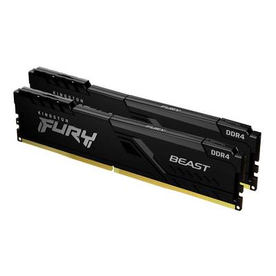 Deux barrettes de RAM DDR4 Kingston Fury Beast affichées sur un fond blanc.