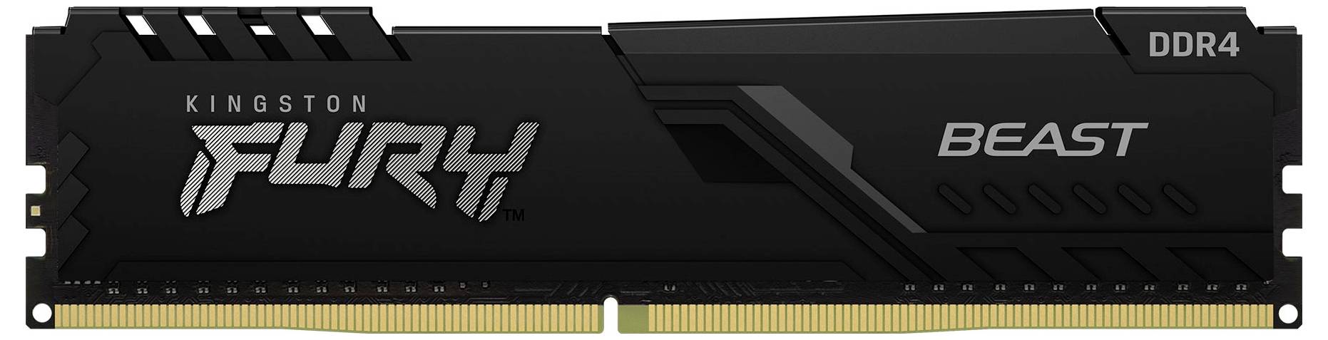 Module RAM DDR4 Kingston Fury Beast pour ordinateur de bureau, dissipateur thermique noir avec contacts dorés.