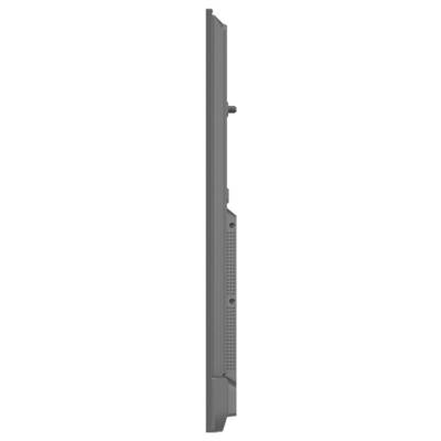Vue latérale d'un écran plat ou moniteur à fin cadre gris, montrant le profil de l'appareil et les trous de ventilation arrière.