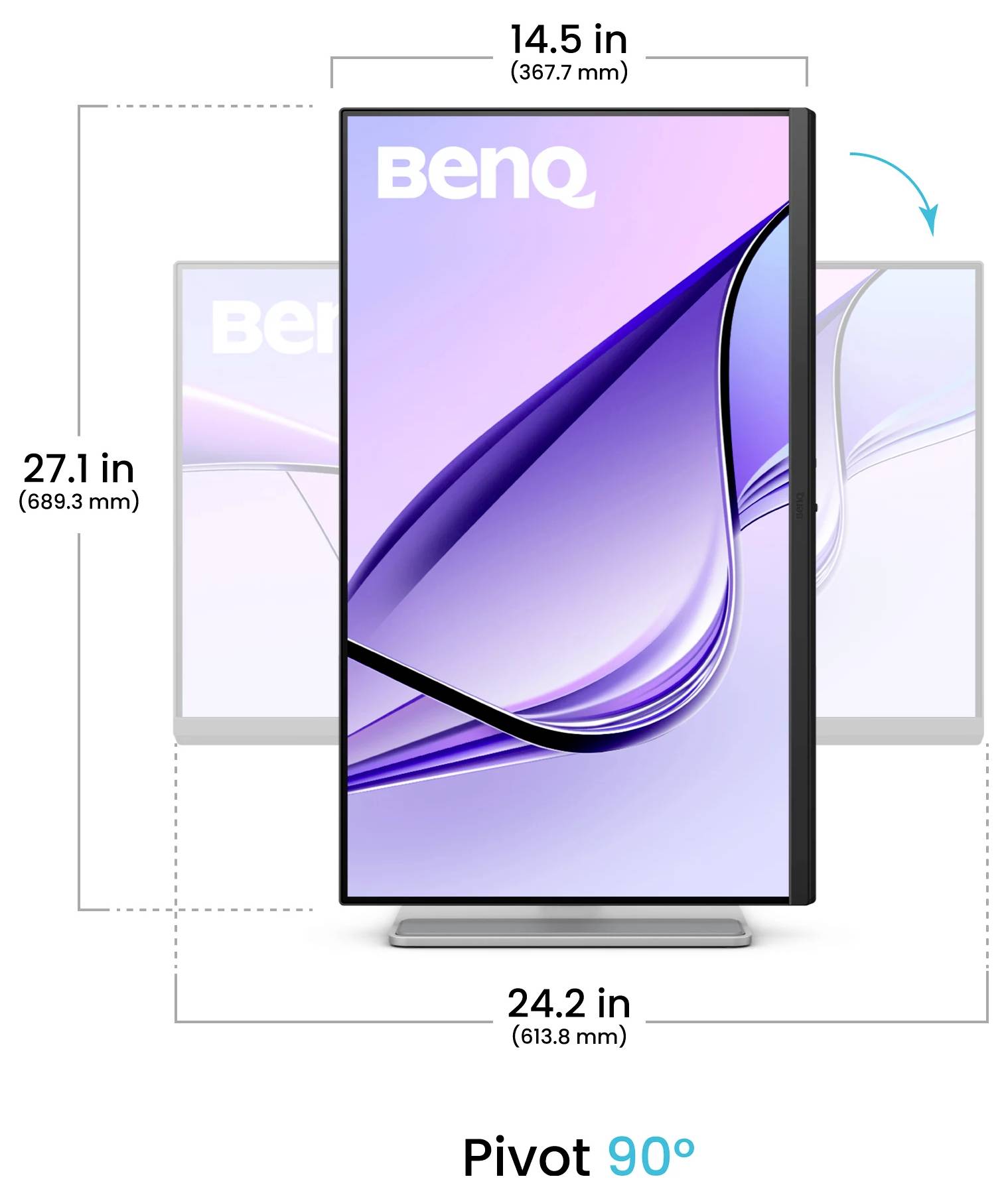 Vue arrière d'un moniteur de bureau BenQ sur un support, montrant le panneau arrière, la plaque de montage et les ports de câble.