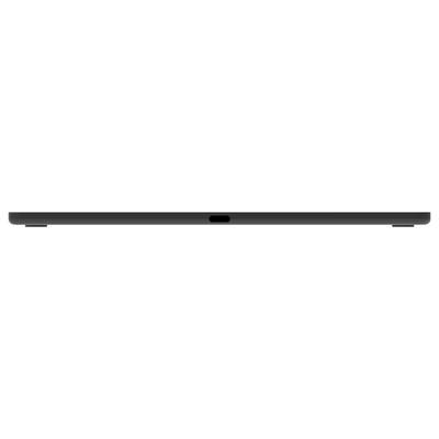 Gros plan du bord supérieur d'un ordinateur portable avec une découpe de webcam centrée et une mince lunette noire.