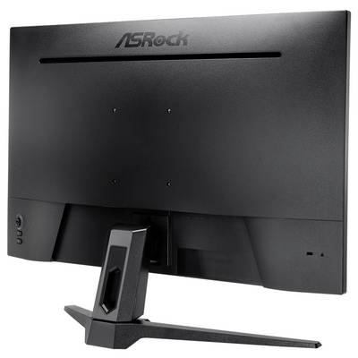 Vue arrière d'un moniteur à écran plat ASRock avec un pied central et une fente de passage pour les câbles.